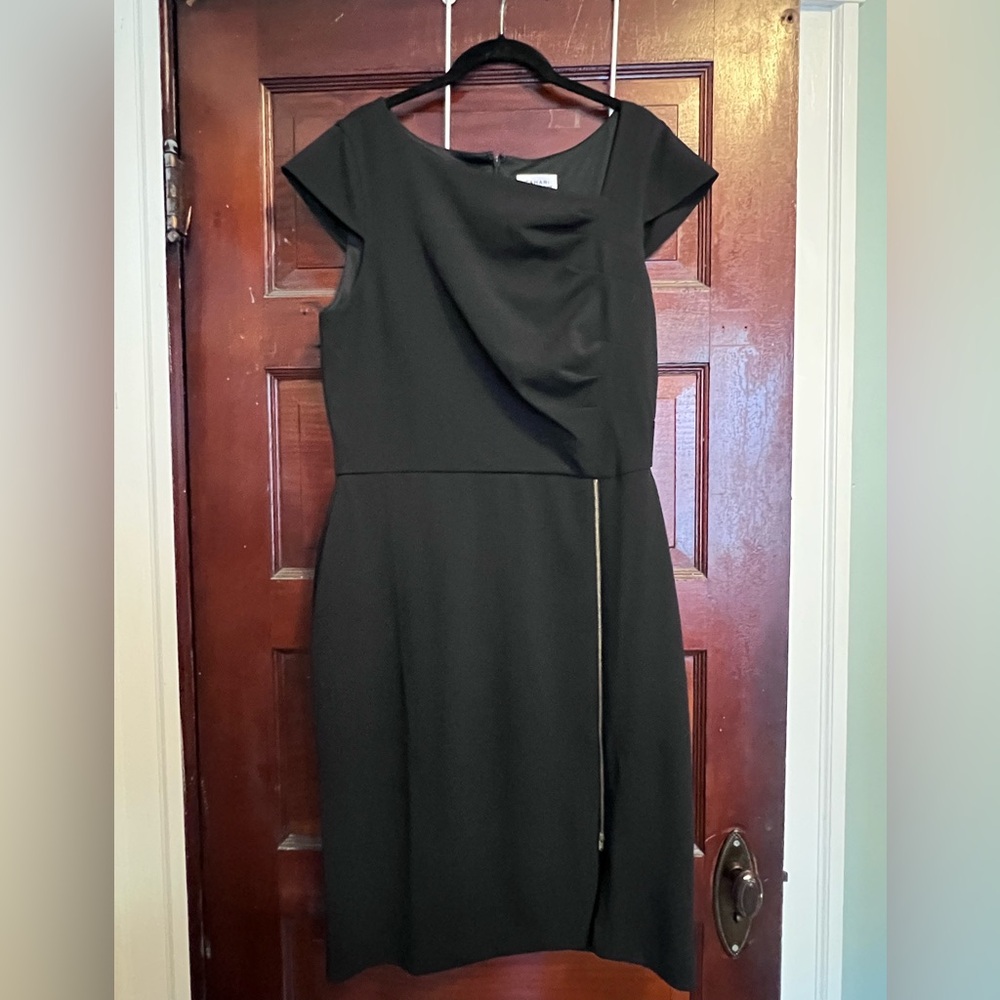 Tahari Black Draped Midi Sheath Dress